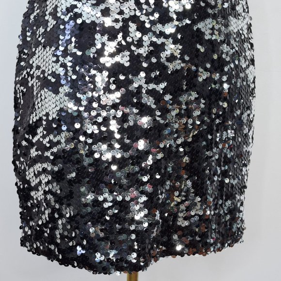 As U Wish Two Way Sequin Strapless Bodycon Evening Cocktail Dress Black Silver M - Picture 5 of 13